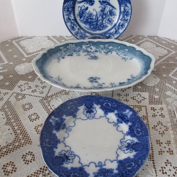 Flow Blue Plate Flow Blue England Blue and White China Cobalt Blue Plates Walls - Picture 4 of 6